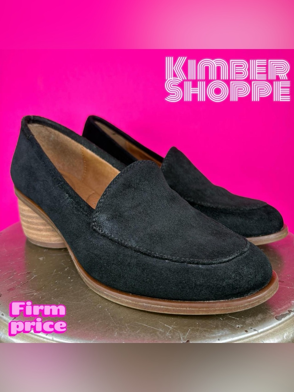 Sofft Cassia Black Suede Stacked Heel Loafer US 7 UK 4.5 EU 38